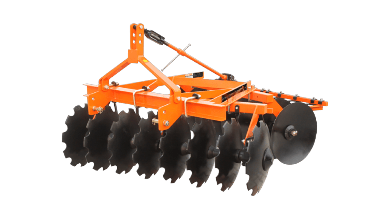 A tractor-mounted disc harrow, an implement that needs CE marking to be placed on the EU market
